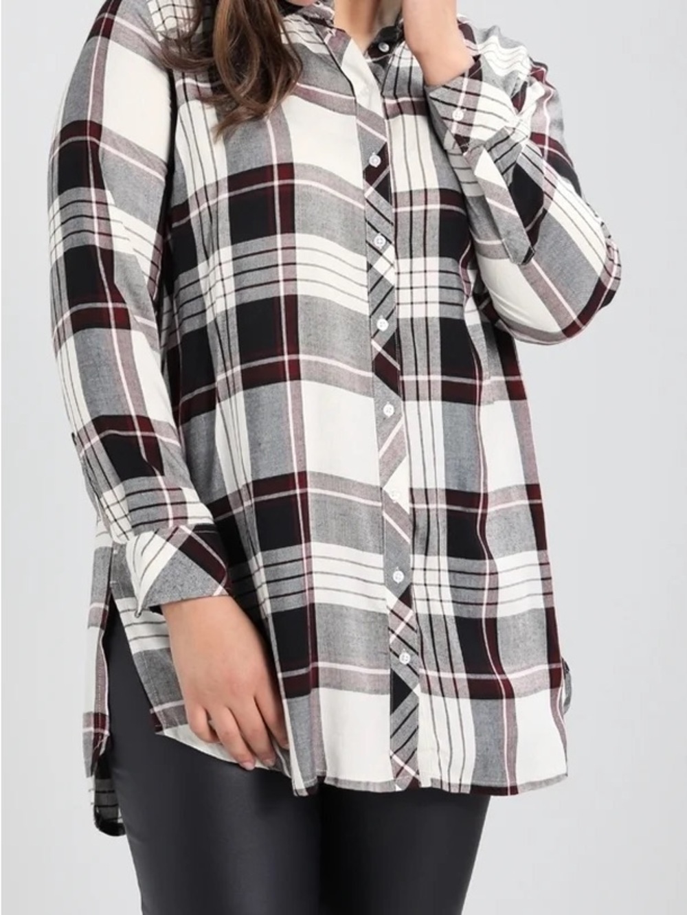 Dex Long Sleeve plaid Button Down Tunic Shirt Top Womens size 1X Soft Basic - Picture 1 of 7